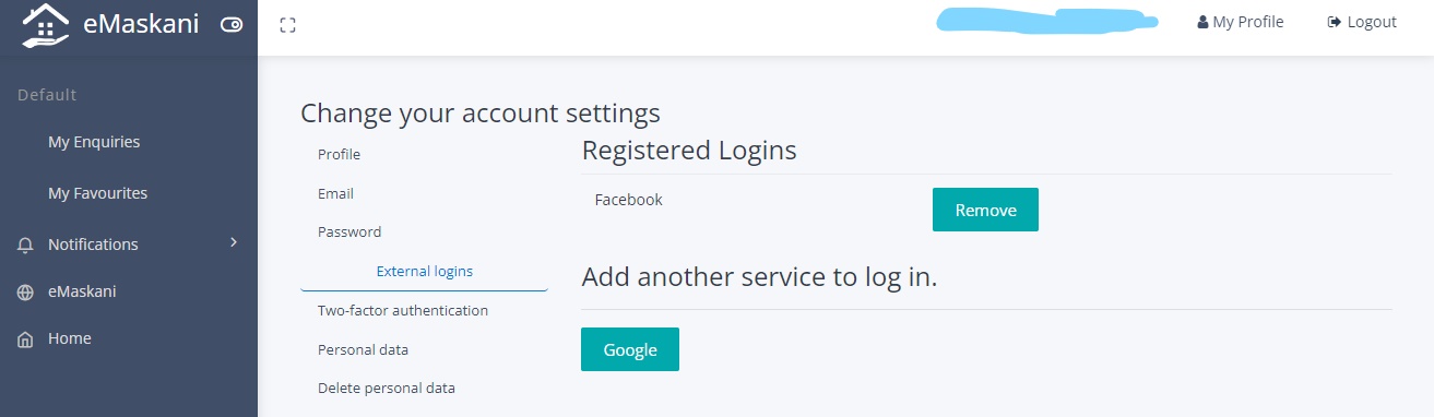 Screenshot showing how to manage your third party login providers on eMaskani